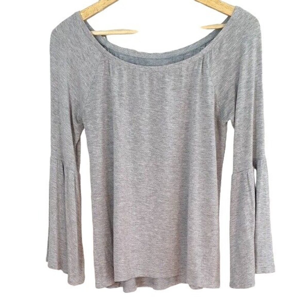 Chaser Womens Bell Sleeve Top Gray Small Scoop Neck Flowy Stretchy Cool Jersey